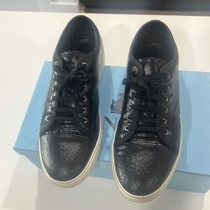 Lanvin low top sneaker black cracked patent calskin.